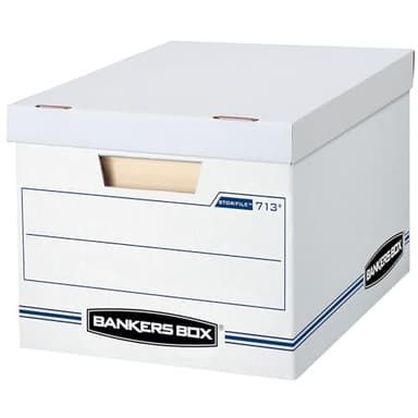 Bankers Box 30 Pack STOR/FILE Basic Duty File Storage Boxes, Standard Assembly, Lift-off Lid, Letter/Legal, White/Blue - Image 1