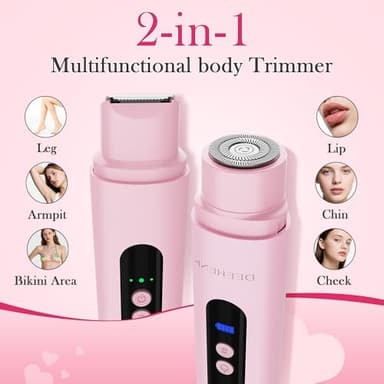 Bikini Trimmer Razors Shaver for Women: DEEHENK 2-Speed Electric Razor for Pubic Hair Dual Head Shaver Women IPX7 Waterproof Rechargeable Lady Trimmer for Bikini Underarm Body Leg Face Pink - Image 5