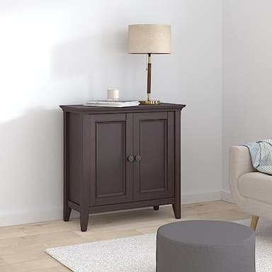 SIMPLIHOME Amherst 32-inch Wide Solid Wood Transitional-Style Low Storage Cabinet in Hickory Brown for Living Room, Entryway, or Dining Area with Adjustable Shelves - Image 2