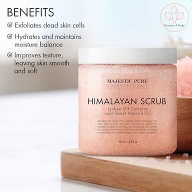 MAJESTIC PURE Himalayan Salt Body Scrub with Lychee Oil, Exfoliating Salt Scrub to Exfoliate & Moisturize Skin, Deep Cleansing - 10 oz - Image 3
