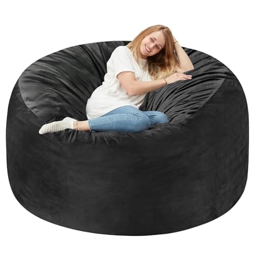 Homguava 5FT Bean Bag Chair Giant BeanBag with Memory Foam Filled, Comfy Bean Bag Chairs for Adults, Adult Bean Bag Chair with Dutch Velvet Cover for Living Room Bedroom-Black - Image 1