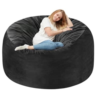 Homguava 5FT Bean Bag Chair Giant BeanBag with Memory Foam Filled, Comfy Bean Bag Chairs for Adults, Adult Bean Bag Chair with Dutch Velvet Cover for Living Room Bedroom-Black - Image 1