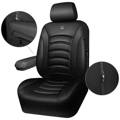 CAR PASS 3D Foam PU Leather Car Seat Covers, Universal Seat Covers Front 2 for Trucks SUV Sedan Automotive Seat Covers Armrest Airbag Compatible Waterproof Comfortable Faux Nappa Leather All Black - Image 8