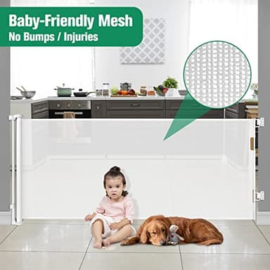 Mom's Choice Awards Winner - 110 Inch Extra Wide Baby Gate for Large Openings Retractable Baby Gates Indoor Outdoor Extra Long Dog Gate for Doorway Stair Gates for Kids or Pets Extra Large Dog Gate - Image 8