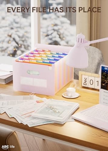 ABC life 26 Pockets Accordion File Organizer, Expanding File Folder, Portable Monthly Paper Bill Tax Receipt Organizer, Letter A4 Size Document Organizer with Blank Labels - Pinkish Purple - Image 7