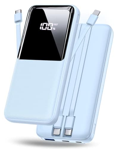 CFIAI Portable Charger Power Bank - 20000mAh Fast Charging Portable Battery Pack with Built in USB-C(22.5W) and iOS(20W) Output Cables Compatible with iPhone Android Samsung Phone etc (1 Pack, Blue) - Image 1