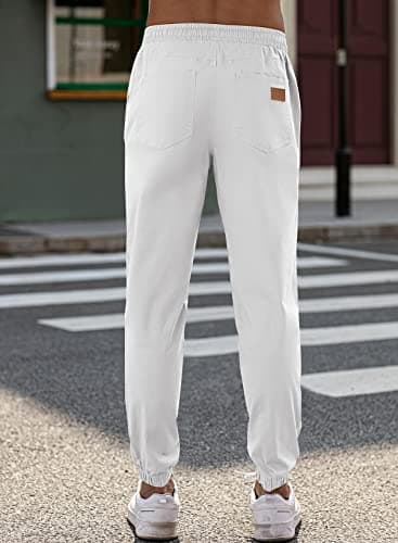 JMIERR Mens Casual Joggers Pants - Cotton Drawstring Chino Cargo Pants Hiking Outdoor Twill Track Jogging Sweatpants Pants with Pockets for Men, 4XL, C White - Image 8