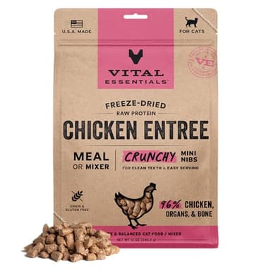 Vital Essentials Freeze-Dried Raw Chicken Meal or Mixer Cat Food Crunchy Nibs, 12 oz - Image 1