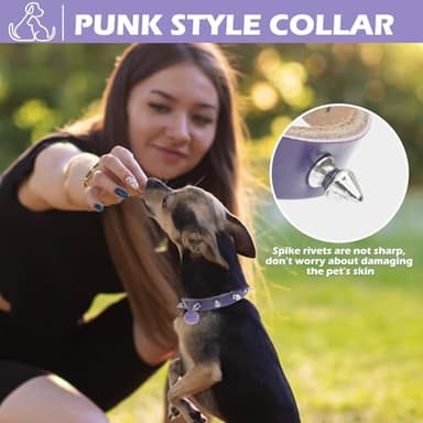 BINGPET Adjustable Leather Spiked Studded Pet Collars,Genuine Leather Dog Collar with Bells,Spiked Cat Puppy Collar,Spikes Soft and Strong Real Leather Made, Adjustable for Small Dogs Puppy Cats - Image 2