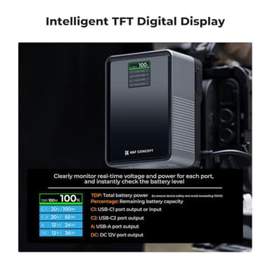 K&F CONCEPT V Mount Battery 99Wh with PD100W Fast Charging,14.8V 6700mAh Mini V-Mount Battery with DC/D-Tap/Dual USB-C/USB-A/TFT Display/240W Charging Cable for Camera Camcorder Video Light Monitor - Image 5