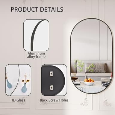 Protylctaster Oval Mirrors,Oval Bathroom Mirrors,20x28 Black Mirror,espejos decorativos de pared,Bathroom Mirrors for Over Sink(Black) - Image 3