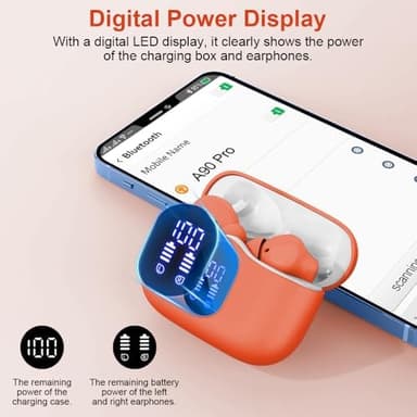 Wireless Earbuds, Bluetooth 5.4 Headphones Bass Stereo, Ear Buds with Noise Cancelling Mic LED Display, IP7 Waterproof in Ear Earphones, 36H Playtime for Laptop Pad Phones Sports Workout, Orange(2025 - Image 7
