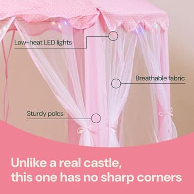 PLAYVIBE Princess Tent - 55 x 53 in, Toddler - Starry LED Lights Kids Tent - Cozy Indoor Playhouse - Portable & Easy Assembly Toddler Playhouse - Image 4