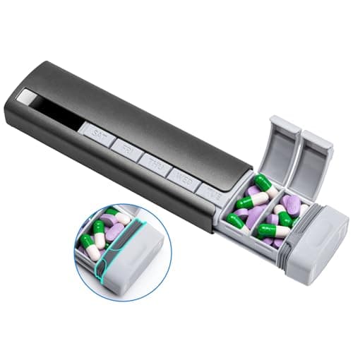 Daviky Metal Travel Pill Organizer, Premium Aluminum Pill Box 7 Day, Weekly Daily Pill Case, Stylish&Cute Pill Holder for Medicines, Supplements and Vitamins (Gray) - Image 1