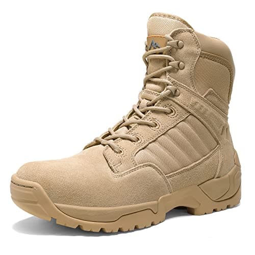 NORTIV 8 Men's Side Zipper Military Tactical Work Boots Leather Motorcycle Combat Boots 6 inches,Size 10W,Sand - Image 1