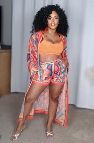 QegarTop Kimono Shorts Set for Women Two Piece Summer Vacation Outfits Flowy Beach Cover up Duster - Image 4