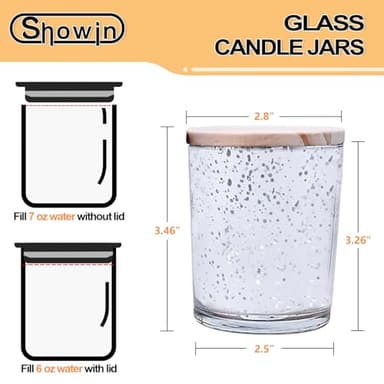 SHOWIN Thick Candle Jars for Making Candles 12 Pcs, 7 OZ Empty Jars with Wood Lids for Candle Making, Sample Container, Silver - Image 6