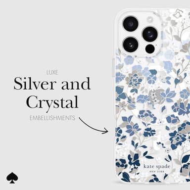 kate spade new york iPhone 16 Pro Max Case - Compatible with MagSafe - Designer Phone Case - Flowerbed Blue Gems - Image 5