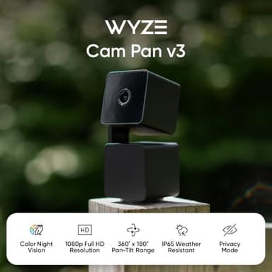 WYZE Cam Pan v3 Indoor/Outdoor IP65 1080P 360° Pan/Tilt/Zoom WiFi Smart Home Security Camera, Motion Tracking for Baby/Pet, Color Night Vision, Works with Alexa&Google Assistant, Free Expert Setup - Image 2