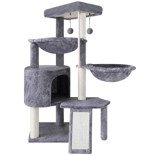 Xin Three Layer Cat Tree with Cat Condo and Two Hammocks,Grey - Image 1