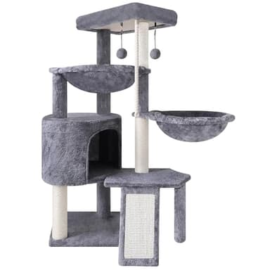 Xin Three Layer Cat Tree with Cat Condo and Two Hammocks,Grey - Image 1