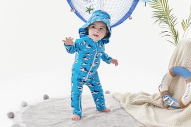 UNIFACO Baby Swimsuit Infant Bathing Suits Rash Guard 9-12 Months Swimwear One Piece Sunsuit with Sun Hat Beach Wear - Image 3