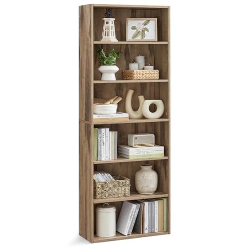 VASAGLE Custos Collection - Bookshelf, 6-Tier Bookcase, Book Shelf, Open Storage Shelf, 9.4 x 23.6 x 63.3 Inches, for Living Room, Home Office, Dinning Room, Camel Brown ULBC166T50 - Image 1