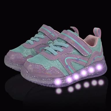 LOUGSIN Toddler Light Up Shoes for Girls Lightweight Mesh Breathable Led Flashing Walking Running Sneakers Toddler Purple 7 - Image 4