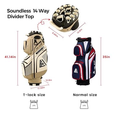 ASK ECHO 2024 T-Lock Golf Cart Bag with 14 Way Organizer Divider Top, Premium Cart Bag with Handles and Rain Cover, for Men (Toasted Almond) - Image 4