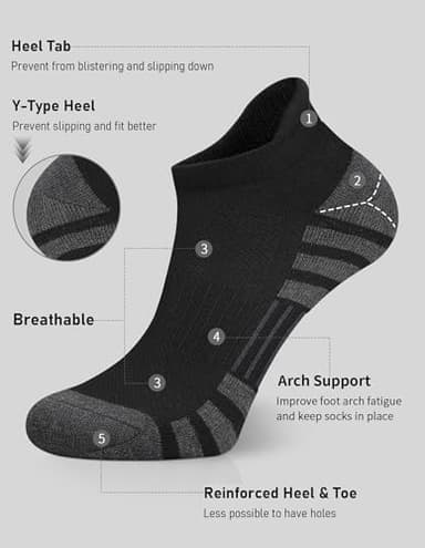 Airacker Ankle Athletic Running Socks Cushioned Breathable Low Cut Sports Tab Socks for Men and Women (6 Pairs) - Image 2