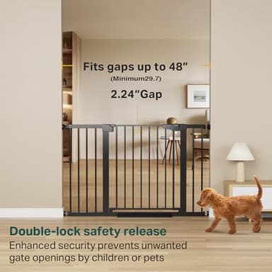 Cumbor 29.7-48" Baby Gate for Stairs, Mom's Choice Awards Winner-Dog Gate for Doorways, Auto Close Safety Pet Gate for Dogs Indoor, Easy Install Pressure Mounted Child Gate with Walk Thru Door, Black - Image 2