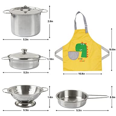 Sundaymot Play Kitchen Accessories, Wooden Play Food, Cooking Set with Stainless Steel Cookware Pots and Pans Utensils, Apron, Chef Hat, ​Cutting Food Kitchen Playset for Girls and Boys - Image 4