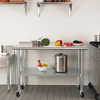 HARDURA Stainless Steel Table 24 x 60 Inches with Wheels Casters NSF Heavy Duty Commercial Prep Table with 2” Backsplash and Adjustable Undershelf for Restaurant Kitchen Home and Hotel - Image 6