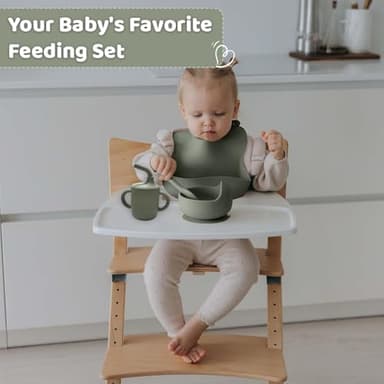Dahzii 6-Piece Silicone Baby Feeding Set Non-Slip Suction Plate, Bowl, Spoon, Fork, Cup, Bib. BPA-Free, Dishwasher & Microwave Safe for Babies & Toddlers - Image 5