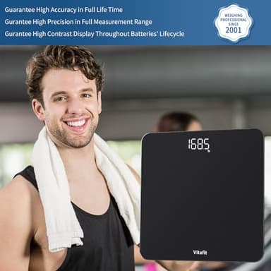 Vitafit Digital Bathroom Scale for Body Weight, Weighing Professional Since 2001, Clear LED Display and Step-On, 3*AAA Batteries Included, 400lb/182kg, Spray Silver Black - Image 2