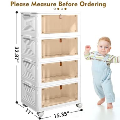 CTSNSLH 4 Tier Plastic Storage Bins and Boxes Organizer - Stackable with Lids for Bedroom, Living Room, Office - Foldable Containers - Image 5