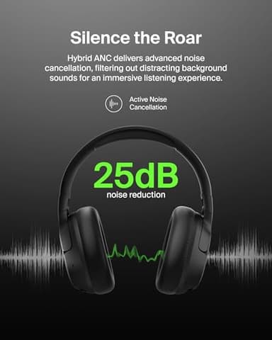Belkin SoundForm Isolate Bluetooth Over-Ear Headphones - Hybrid Active Noise Cancelling Headphones - Wireless w/ 60H Playtime, Fast Charging & CloudCushion Ear Cups for Travel, Home, or Office - Black - Image 2