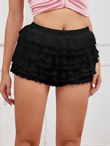Women Y2K Lace Multi-Layered Bloomers, Lolita Ruffle Shorts, Sexy Short Pumpkin Pants, Elastic Waist Sweet Pettipants (US, Alpha, Medium, Regular, Regular, Black) - Image 6