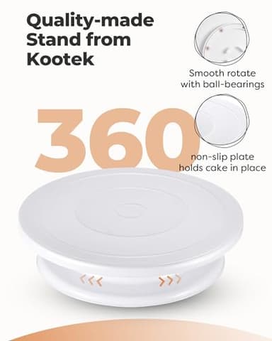 Kootek Cake Decorating Kit Baking Supplies Set Cake Turntable with 2 Frosting Straight Angled Spatula 3 Icing Smoother Scrapers Baking Accessories Tools for Beginners and Pros, White - Image 5