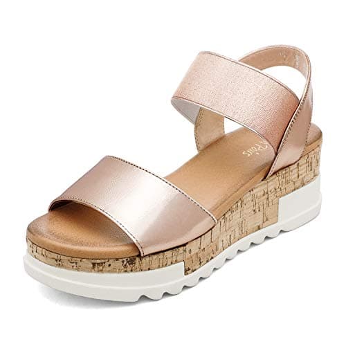 DREAM PAIRS Womens Open Toe Elastic Strap Casual Flatform Platform Sandals,Size 10,Champagne-2,Reed-2 - Image 1