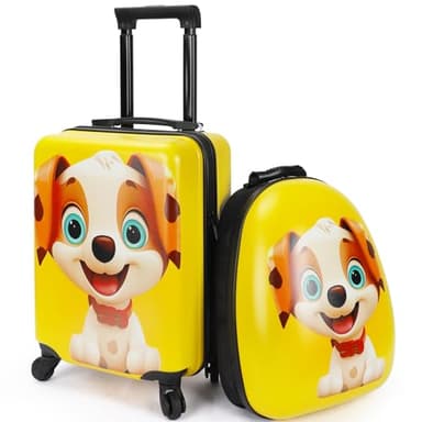 emissary Kids Luggage Set With Wheels For Boys Girls, Toddler 16’’ Hardside Suitcases With Backpack, Puppy Kids Carry on Luggage Set, Children Rolling Suitecase Airline Approved - Image 1