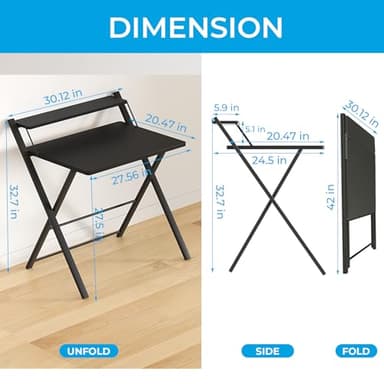 GreenForest No Assembly Folding Desk, 2-Tier Compact Computer Desk with Shelf, 30 inch Space Saving Foldable Table for Home Office, Dorm or Apartment, Portable Collapsible Sturdy Laptop Desk, Black - Image 3