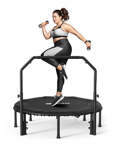 BCAN Adult Mini Trampoline, 48" Fitness Trampoline with Bungees, U Shape Adjustable Foam Handle, Stable & Quiet, Indoor Outdoor Workout-Black - Image 1