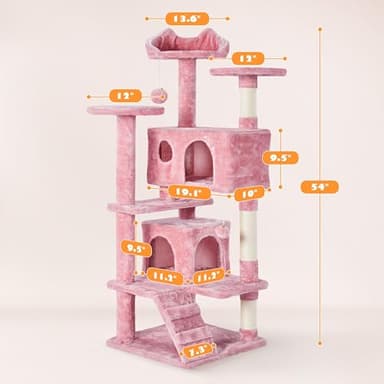 Yaheetech 54in Cat Tree Tower, Multi-Level Cat Tree for Indoor Cats with Scratching Posts, Dangling Balls Cat Play House, Pink - Image 3
