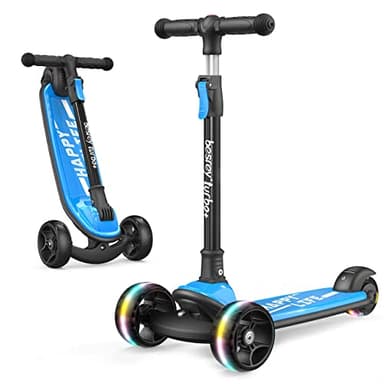 besrey Kick Scooter for Kids Ages 3-10, 3-Wheel Folding Scooter with Adjustable Height, LED Light Wheels, Extra Wide Deck for Outdoor Activities - Image 1