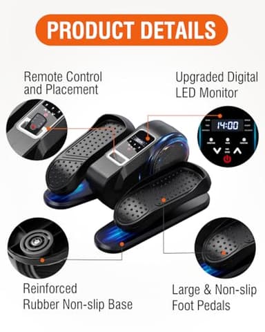 Under Desk Elliptical Machine for Home Workout, 12 Levels Speeds Ellipse Leg Exerciser While Sitting Quiet & Portable Seated Pedal Exerciser with Remote Control & Non-Slip Pad (Black) - Image 9