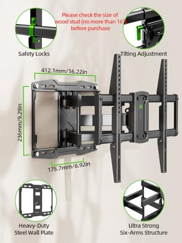 USX Mount Full Motion TV Wall Mount for 42-85 inch, TV Mount Swivel and Tilt,Wall Mount Bracket with Dual Articulating Arms Up to 132lbs, VESA 600x400mm, Max 16" Wood Studs, UL Listed XML019 - Image 4