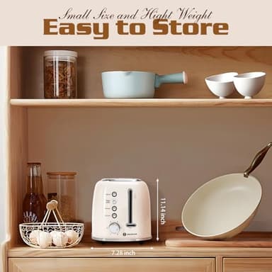Aigostar Toaster 2 Slice, Retro Extra-Wide Slot Toasters Best Rated Prime for Toasting Bagels, Breads, Waffles & More, Cancel, Defrost & 6 Browning, Removable Crumb Tray, Stainless Steel, Cream White - Image 6