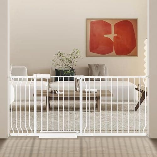 Extra Wide Baby Gate 66.9-71.65 Pressure Mounted,Child Dog Pet Safety Gates with Walk Through Door for Doorways Stairs No Drilling in Door,White - Image 1