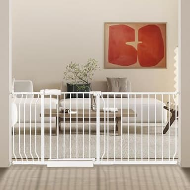 Extra Wide Baby Gate 66.9-71.65 Pressure Mounted,Child Dog Pet Safety Gates with Walk Through Door for Doorways Stairs No Drilling in Door,White - Image 1